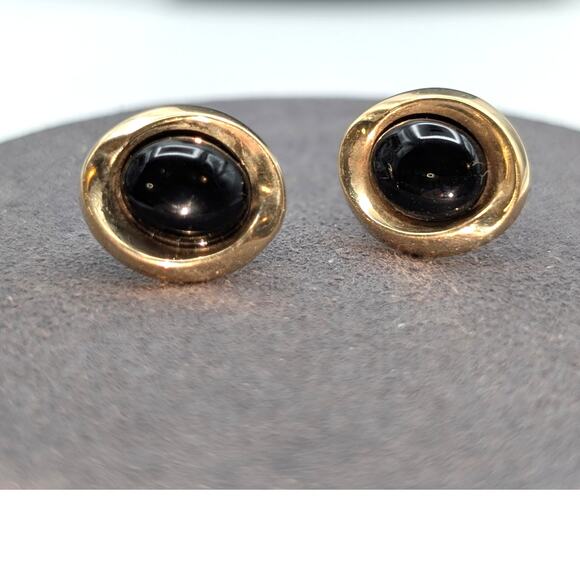 Peter Brams 14K Yellow Gold 10x8 Oval Onyx Cabochon Earrings 1.7 Grams - Picture 9 of 9